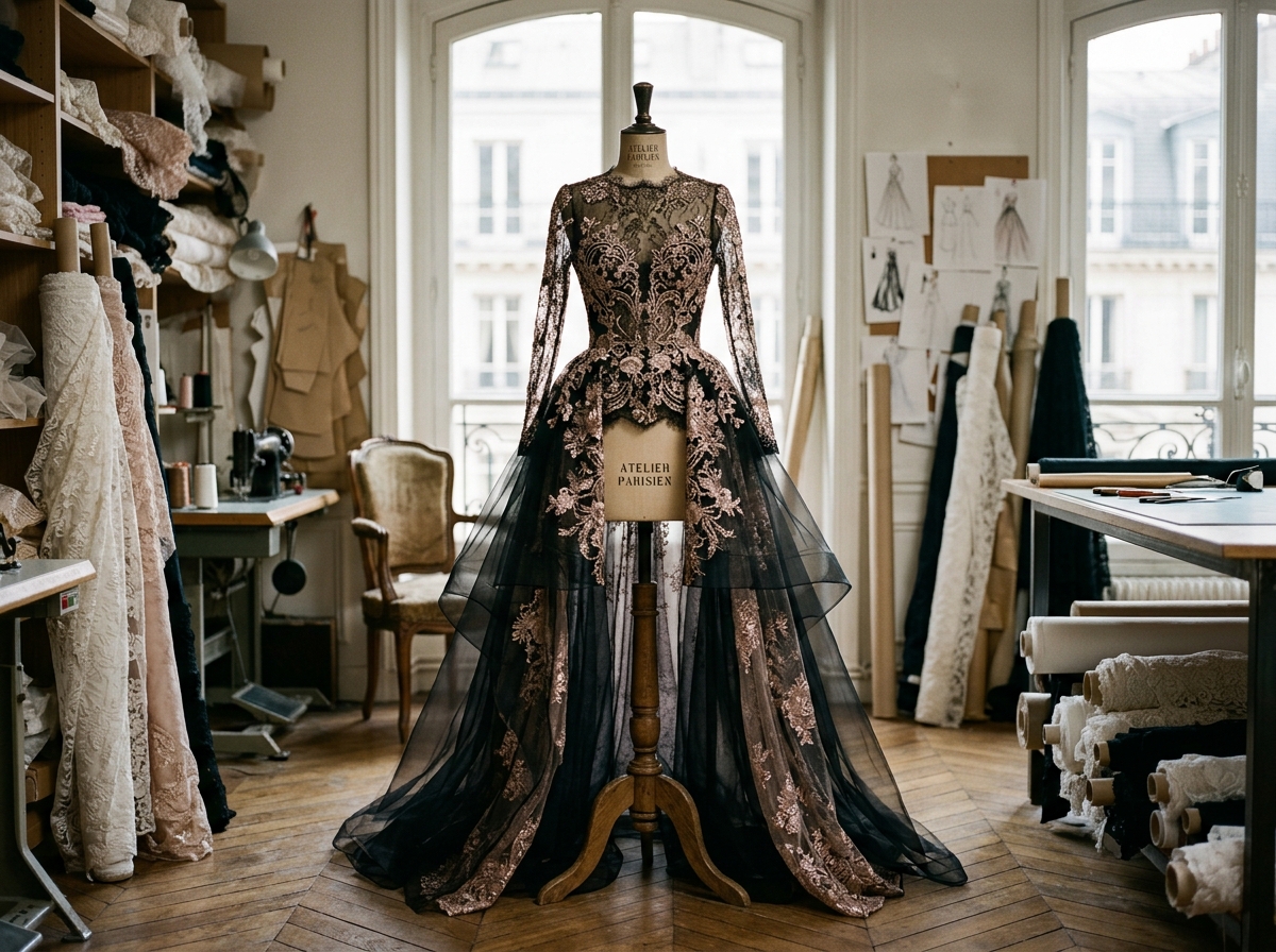Lace & Tiered Silk Organza Gown - image 1